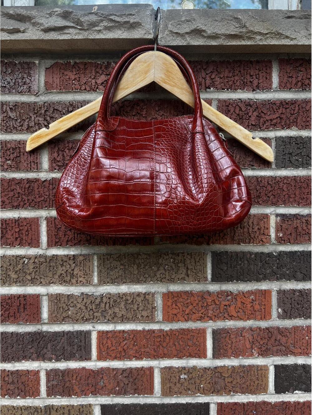 Donna Dixon Red Crocodile Leather Slouchy Shoulder Purse